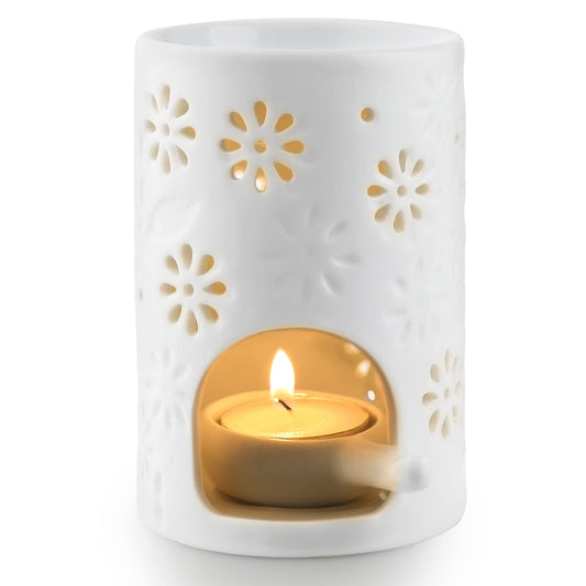 WD&CD Duftlampe aus Keramik, Aromalampe Teelichthalter mit der Candle Löffel Aroma Diffuser weiß