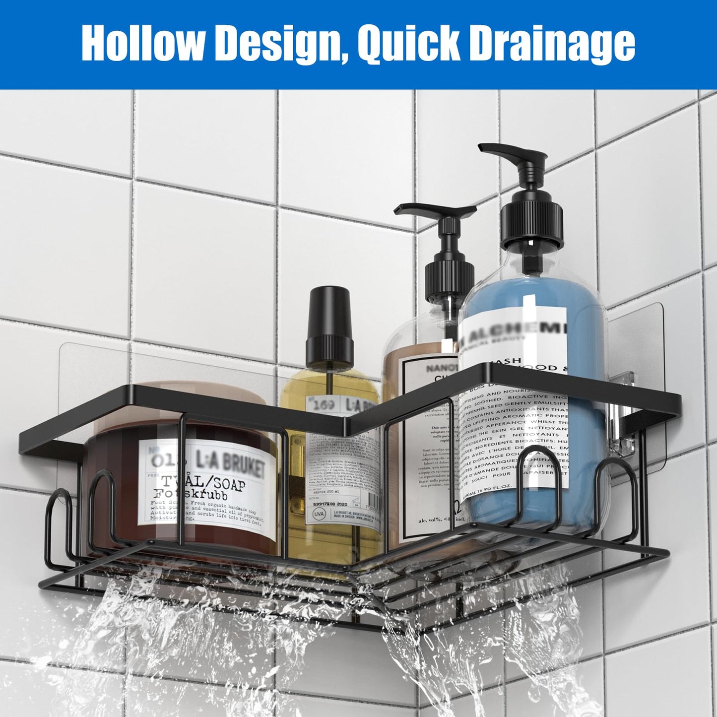 UUlioyer Duschablage ohne Bohren Ecke, Wasserdichter und Rostfreier Duschregal, 3 Stück Badezimmer Regal Organizer, Shampoo Duschgel Halterung für Dusche, Schwarz (3 Stück Duschablage Ecke)