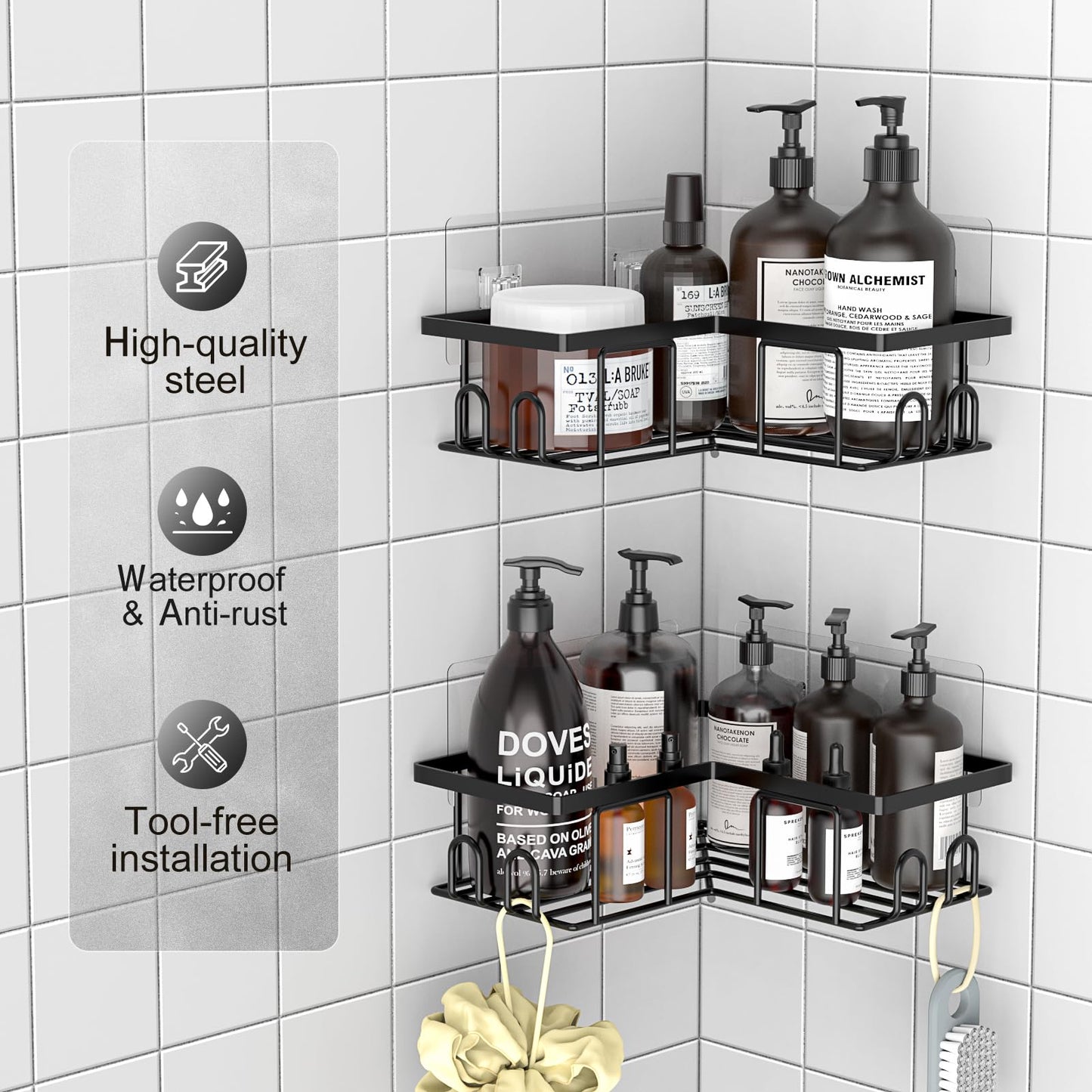 UUlioyer Duschablage ohne Bohren Ecke, Wasserdichter und Rostfreier Duschregal, 3 Stück Badezimmer Regal Organizer, Shampoo Duschgel Halterung für Dusche, Schwarz (3 Stück Duschablage Ecke)