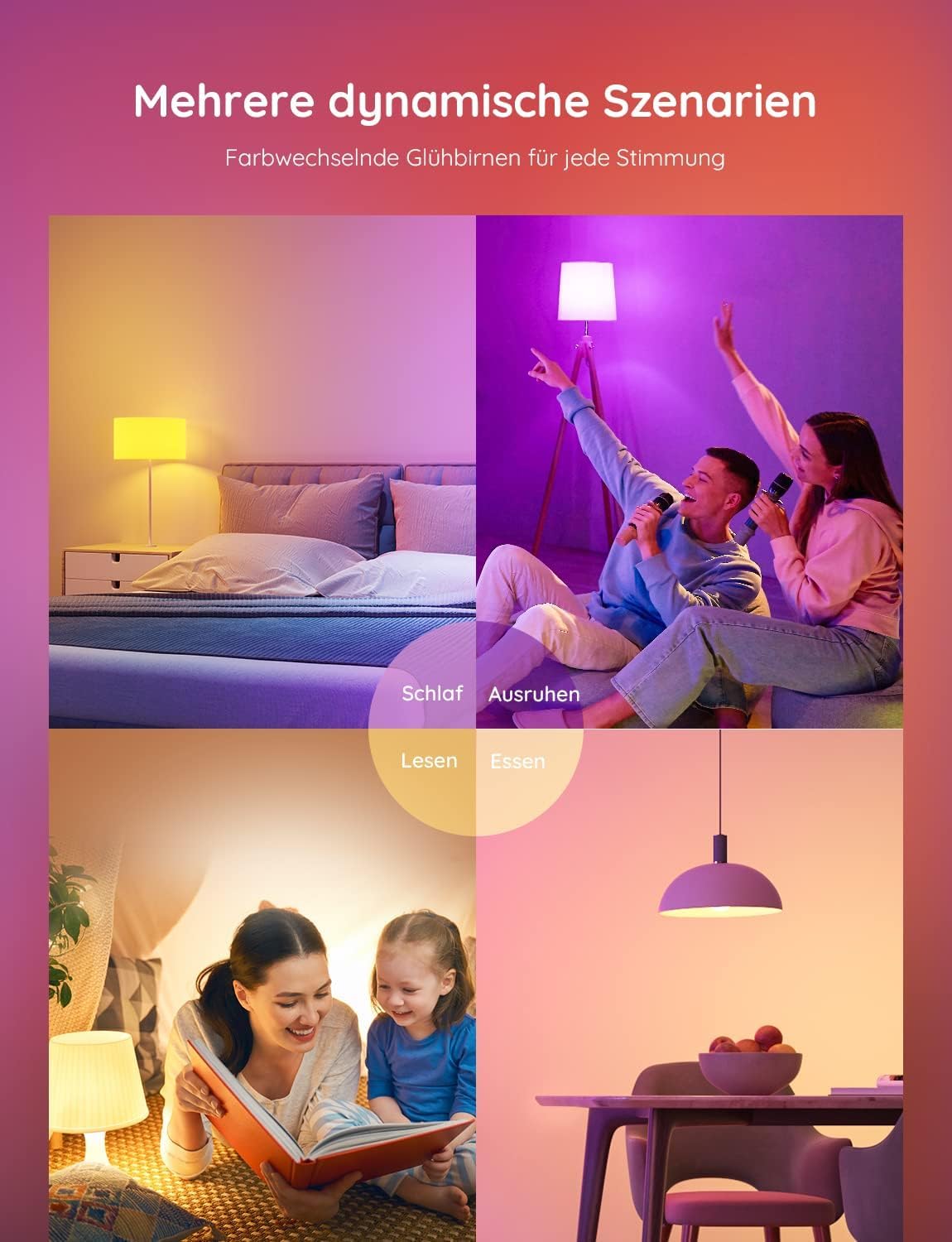 Govee Smart Glühbirne E27, WLAN Lampe RGBWW dimmbare mit 16 Millionen DIY-Farben, 800LM, 54 Szenen, Smarte Glühbirne Sprachsteuerung Funktionieren mit Alexa, Google Assistant, 2 Stück