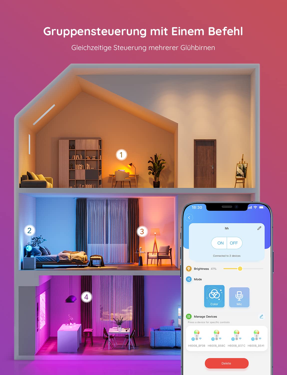 Govee Smart Glühbirne E27, WLAN Lampe RGBWW dimmbare mit 16 Millionen DIY-Farben, 800LM, 54 Szenen, Smarte Glühbirne Sprachsteuerung Funktionieren mit Alexa, Google Assistant, 2 Stück