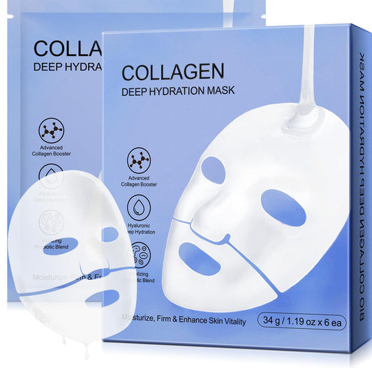 Collagen Gesichtsmaske, koreanische Collagen Maske, Gesichtsmaske über Nacht Hautpflege Maske für Beruhigung, Reparatur, tiefe Hydratation (6PCS)