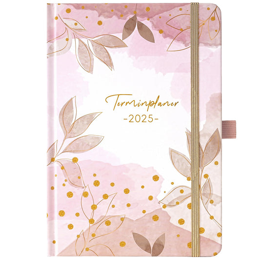 Kalender 2025 - A5 Terminkalender 2025 von Januar bis Dezember, Wochenplaner 2025, Kalender 2025 Buchkalender mit Innentasche, Elastischer Verschluss, 21.3 x 14.7cm - Rosa