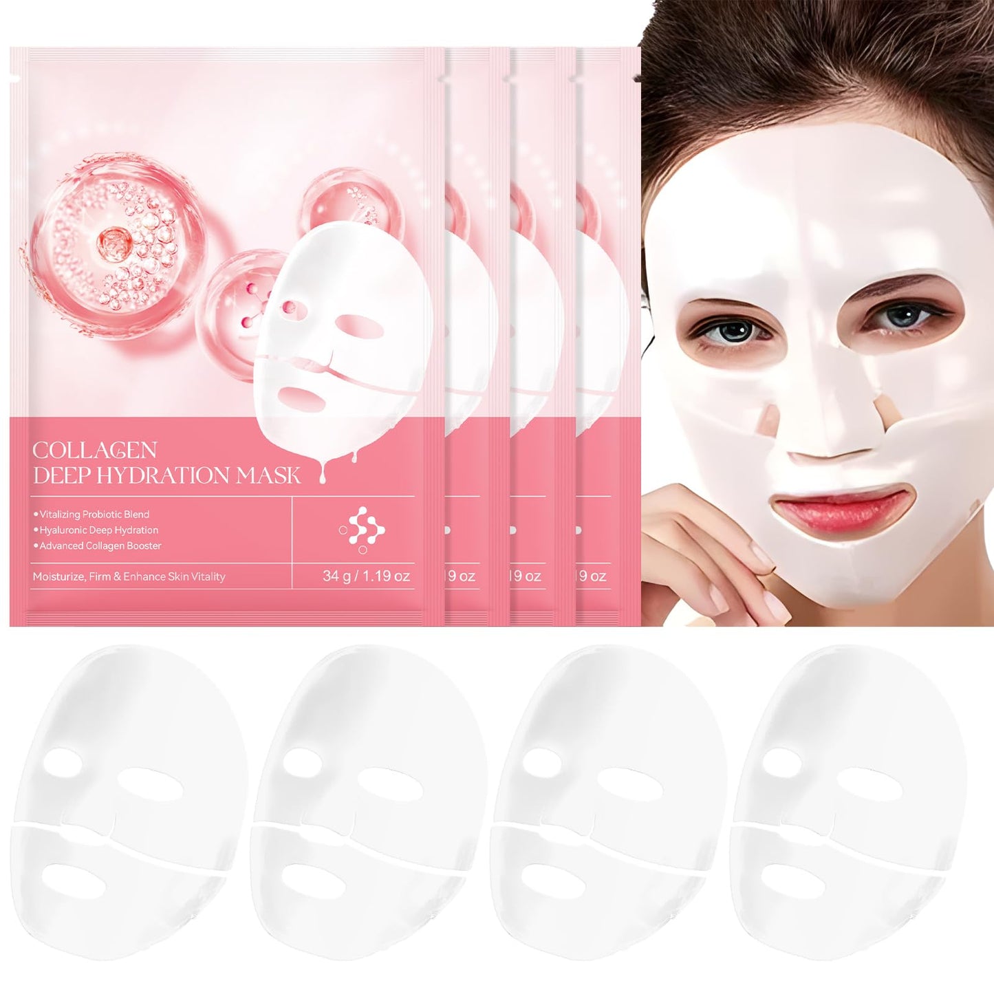 Collagen Gesichtsmaske, koreanische Collagen Maske, Gesichtsmaske über Nacht Hautpflege Maske für Beruhigung, Reparatur, tiefe Hydratation (6PCS)