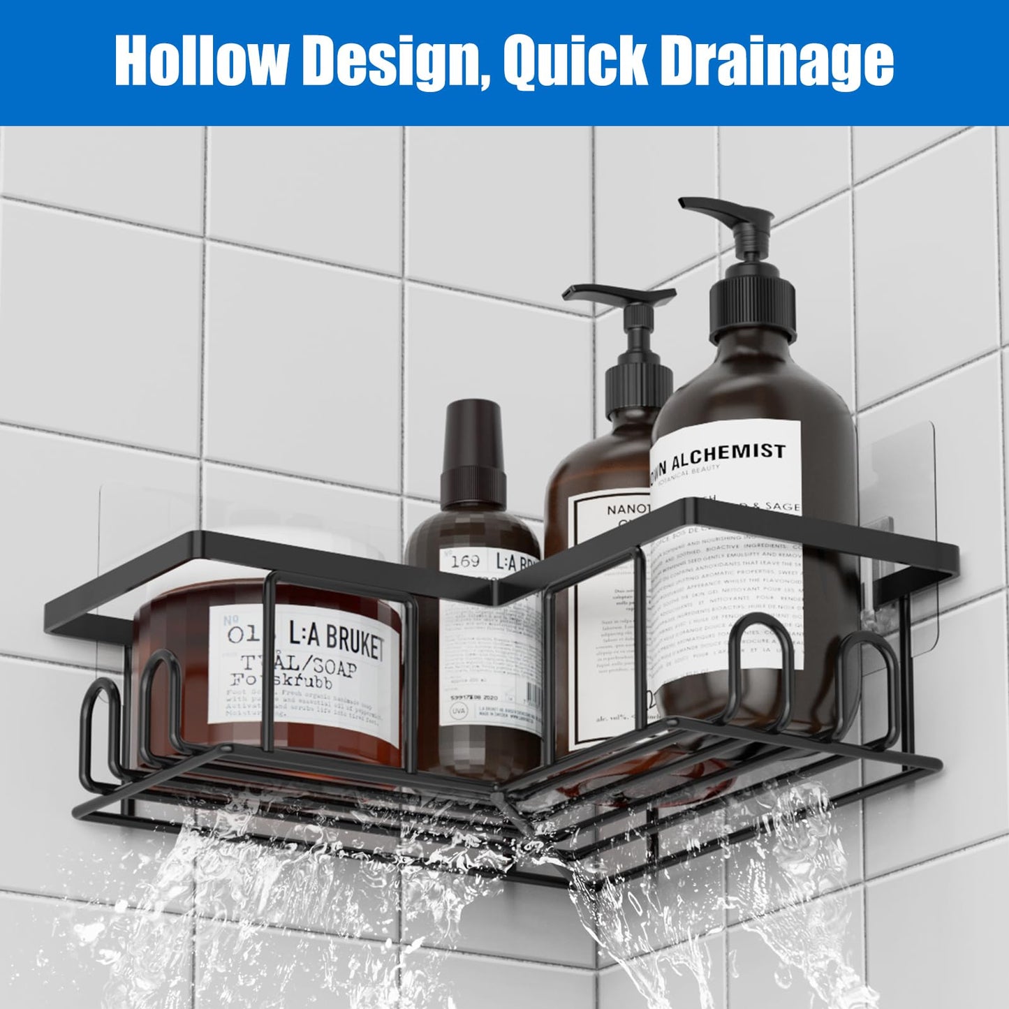 UUlioyer Duschablage ohne Bohren Ecke, Wasserdichter und Rostfreier Duschregal, 3 Stück Badezimmer Regal Organizer, Shampoo Duschgel Halterung für Dusche, Schwarz (3 Stück Duschablage Ecke)