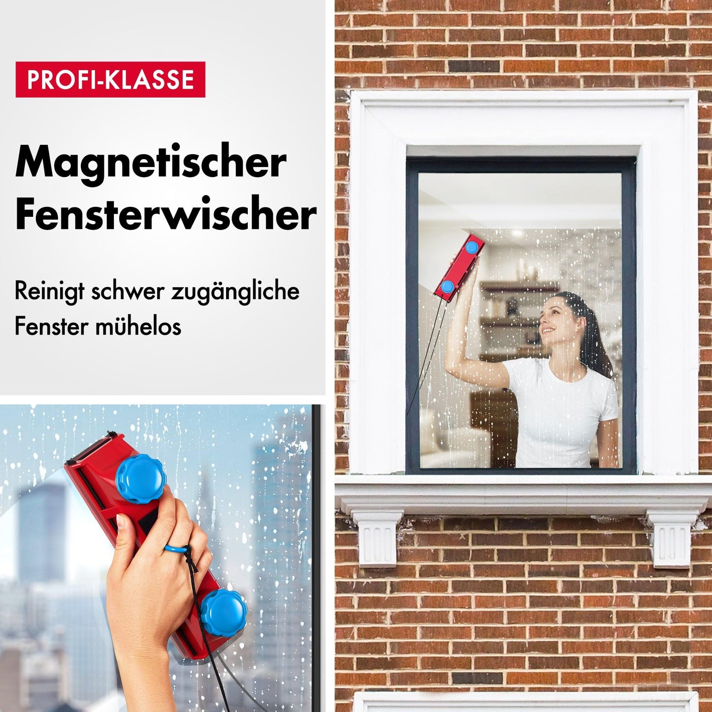 Tyroler | Der Glider D3 AFC Magnetischer Fensterreiniger | Einzel- und Doppelverglasung 2-28mm | 3M Sicherheitsseil | Beidseitige Reinigung