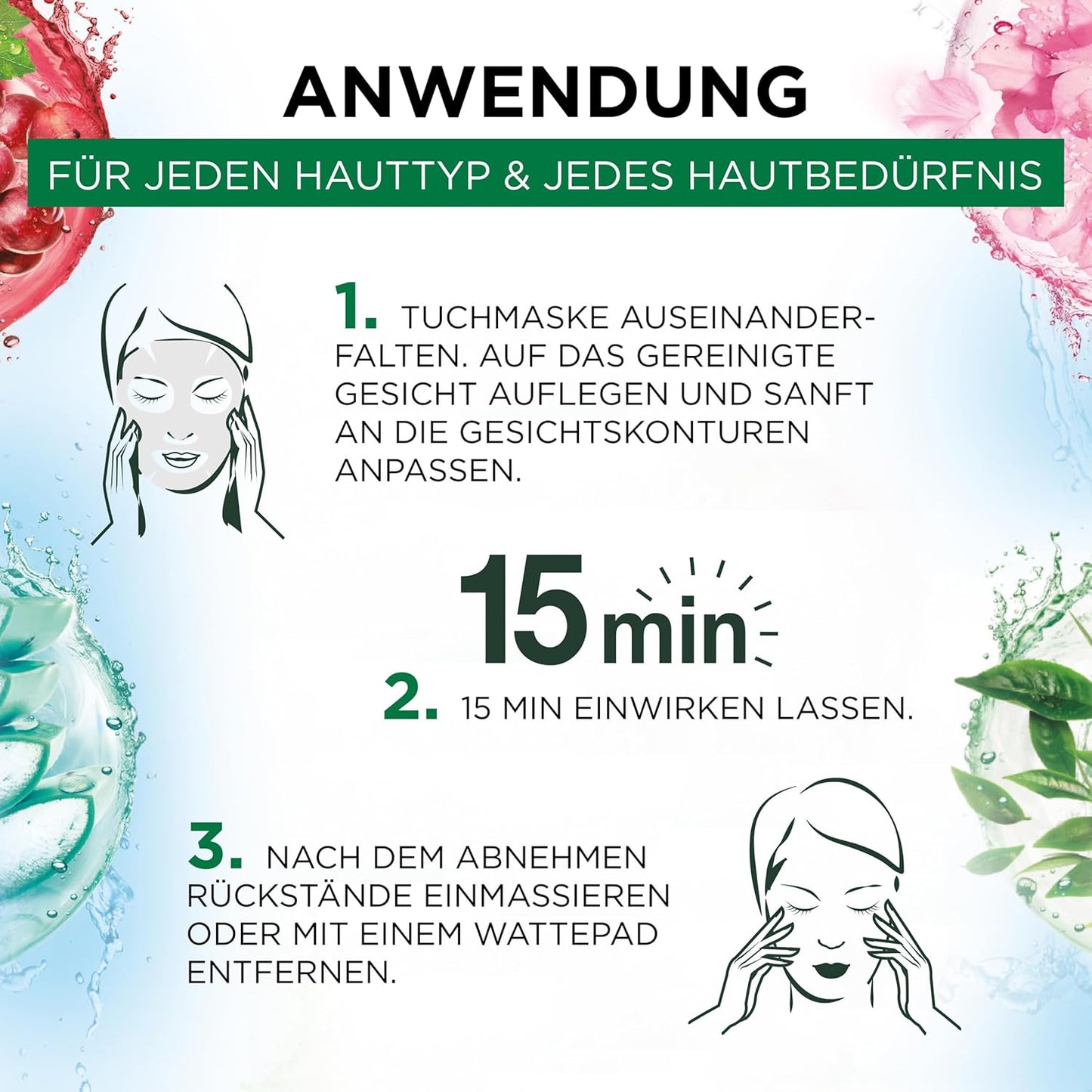 Garnier Tuchmasken Set für jeden Hauttyp, 7 Gesichtsmasken für trockene bis normale Haut, Vegane Formel mit Hyaluronsäure, Hydra Bomb und Nutri Bomb Maskenset, 7 x 28 g