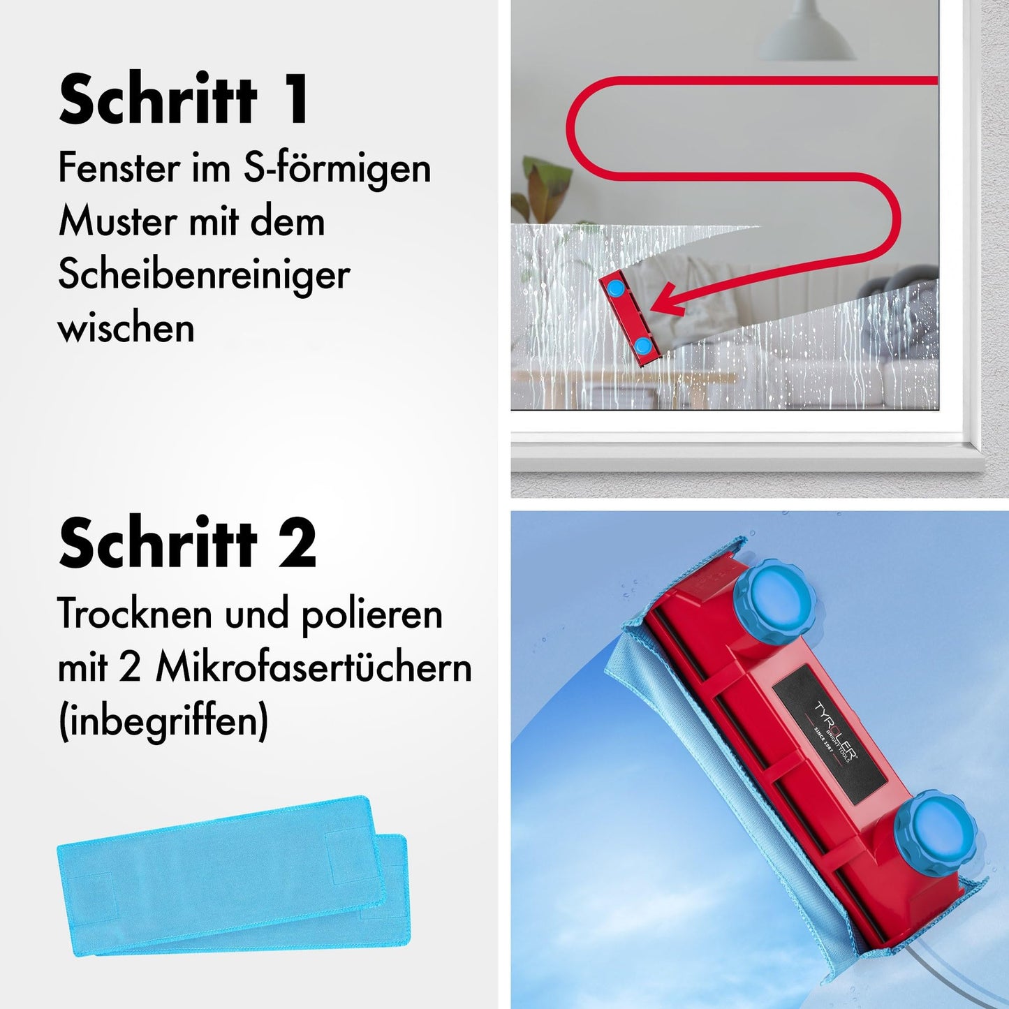 Tyroler | Der Glider D3 AFC Magnetischer Fensterreiniger | Einzel- und Doppelverglasung 2-28mm | 3M Sicherheitsseil | Beidseitige Reinigung