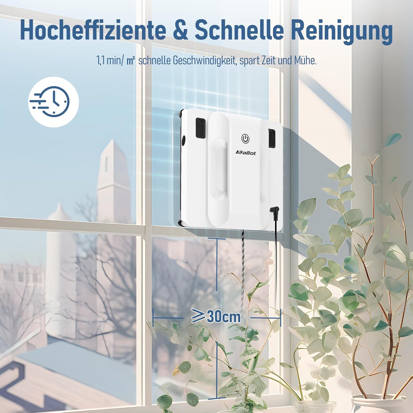 AlfaBot GLS400 Fensterputzroboter, intelligente Fensterscheiben Reinigung mit Doppelte automatische Wassersprühfunktion, 50ml Wassertank, Randerkennungstechnologie, Quadratisch