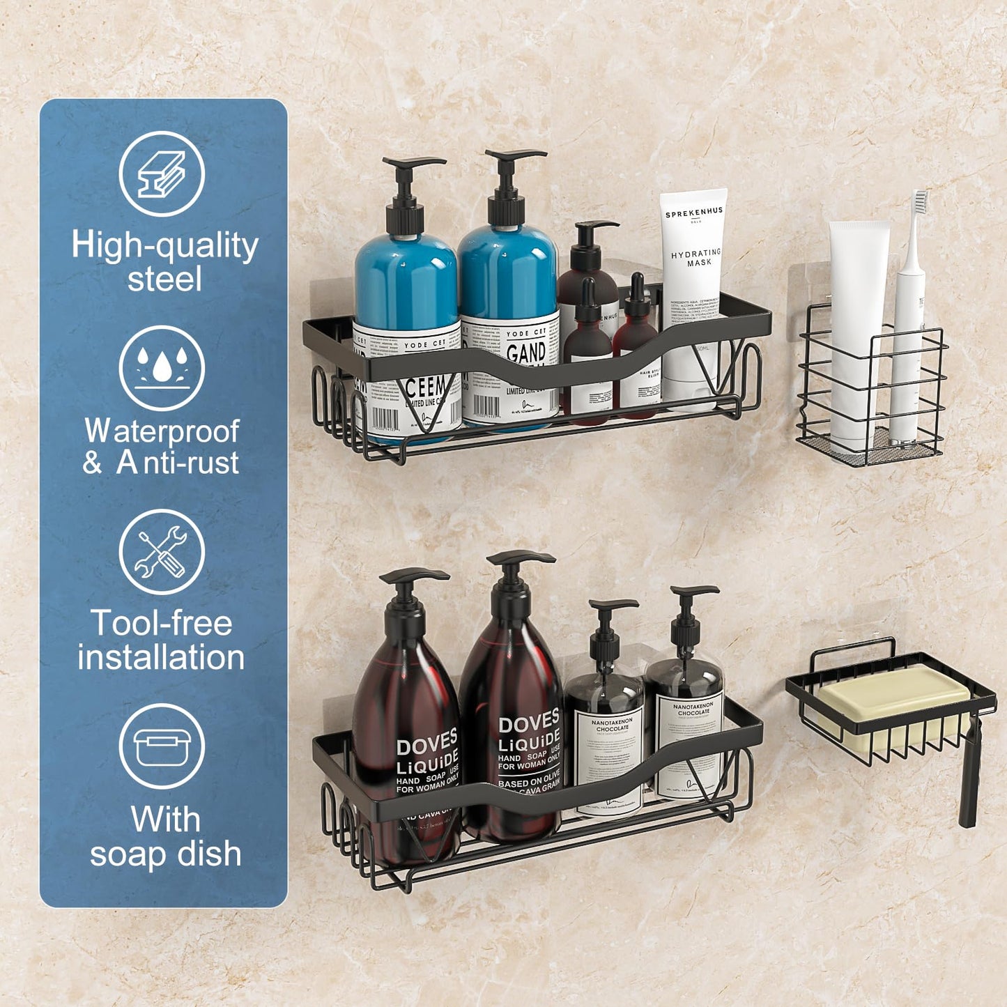 UUlioyer Duschablage ohne Bohren Ecke, Wasserdichter und Rostfreier Duschregal, 3 Stück Badezimmer Regal Organizer, Shampoo Duschgel Halterung für Dusche, Schwarz (3 Stück Duschablage Ecke)