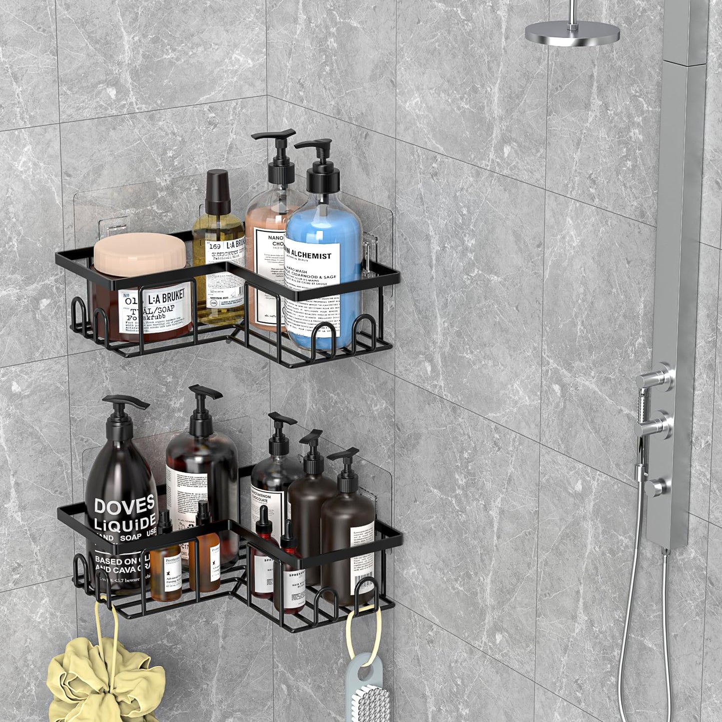 UUlioyer Duschablage ohne Bohren Ecke, Wasserdichter und Rostfreier Duschregal, 3 Stück Badezimmer Regal Organizer, Shampoo Duschgel Halterung für Dusche, Schwarz (3 Stück Duschablage Ecke)