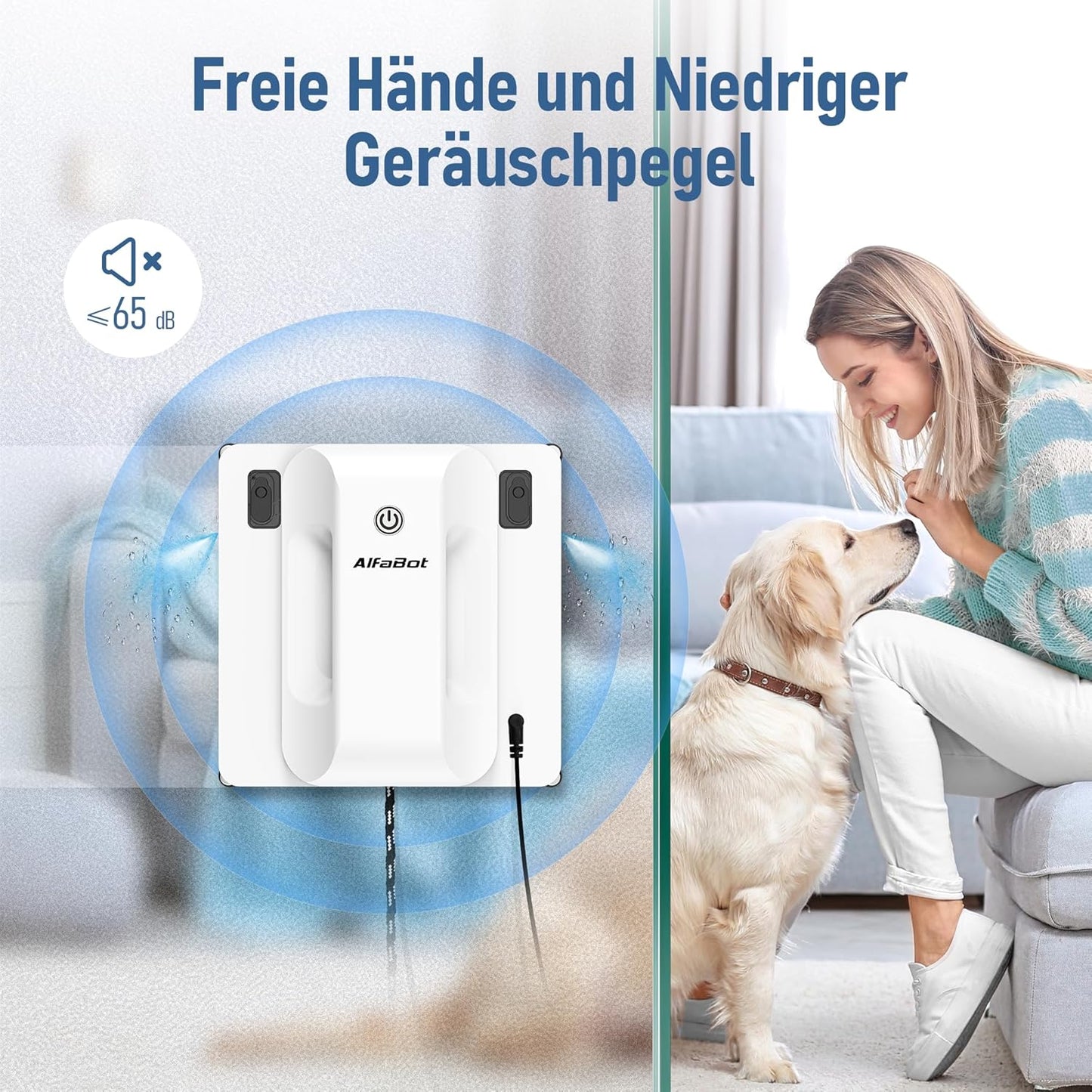 AlfaBot GLS400 Fensterputzroboter, intelligente Fensterscheiben Reinigung mit Doppelte automatische Wassersprühfunktion, 50ml Wassertank, Randerkennungstechnologie, Quadratisch